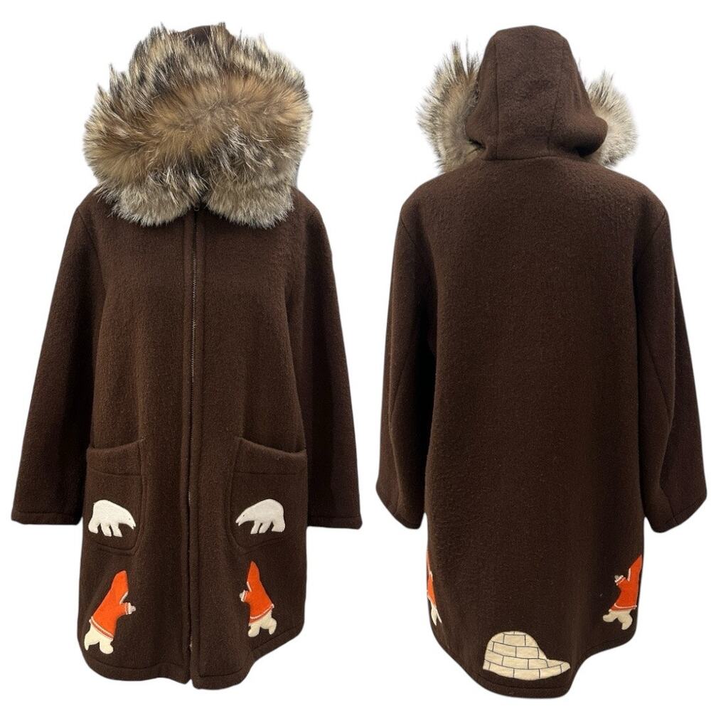 Vintage Inuvik Sewing Centre Wool Parka Canadian Arctic Fox Fur Coat